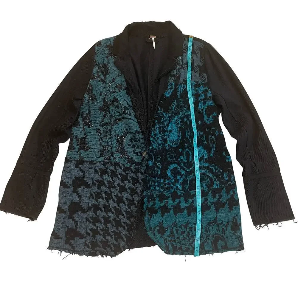 Free People Better Together Blazer M | Mixed Knit Jacquard Open Front, Oversized